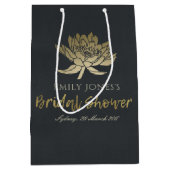 グラマラス金ゴールドブラックロータスフローラブライダルシャワー ミディアムペーパーバッグ (正面)