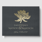 グラマラス金ゴールドブルーブラックロータスフローラモノグラム ゲストブック (正面)