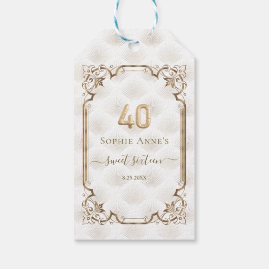 グラマラス金ゴールドホワイトアールデコ40歳の誕生日 ギフトタグ (裏面)
