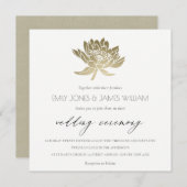 グラマラス金ゴールドホワイトクラフトロータス結婚フローラ 招待状 (正面/裏面)