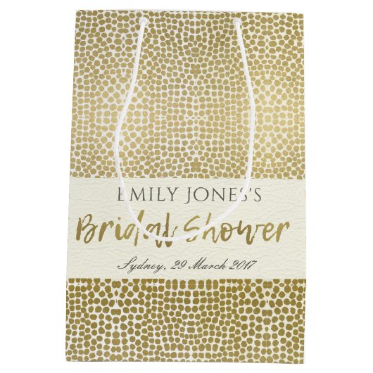 グラマラス金ゴールドホワイトモザイクドットブライダルシャワー ミディアムペーパーバッグ (裏面)