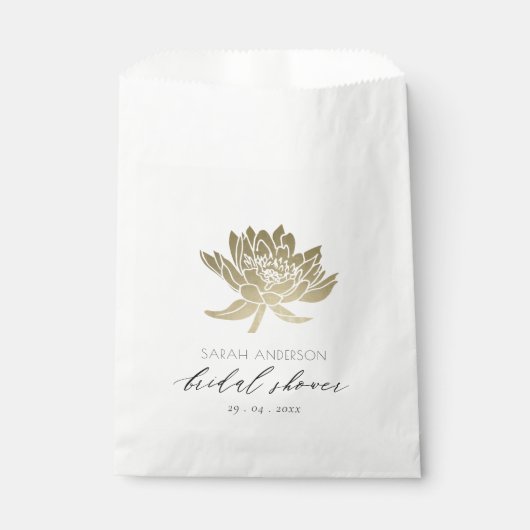 グラマラス金ゴールドホワイトロータスフローラブライダルシャワー フェイバーバッグ (正面)
