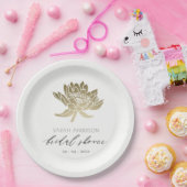 グラマラス金ゴールドホワイトロータスフローラブライダルシャワー ペーパープレート (パーティー)