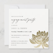 グラマラス金ゴールドホワイトロータスフローラ婚約 招待状 (正面)