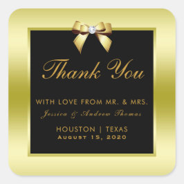 グラマラス金ゴールドボウ&ブラック結婚ズ スクエアシール