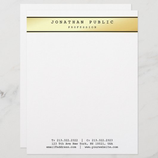 グラマラス金ゴールドモダントレンディーエレガントテンプレートトップ レターヘッド (正面/裏面)