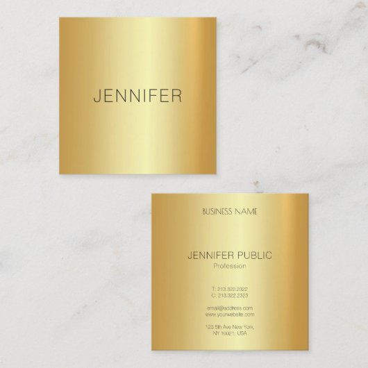 グラマラス金ゴールドルックエレガントモダンシンプルテンプレート スクエア名刺 (正面/裏面)