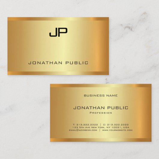グラマラス金ゴールドルックモダンエレガントテンプレートラグジュアリー 名刺 (正面/裏面)