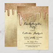 グラマラス金ゴールド厚いグリッタードリップスバチェロレッテ 招待状 (正面/裏面)