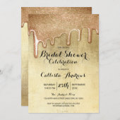 グラマラス金ゴールド厚いグリッタードリップスブライダルシャワー 招待状 (正面/裏面)