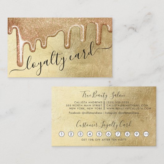 グラマラス金ゴールド厚いグリッタードリップスロイヤリティ ロイヤリティカード (正面/裏面)