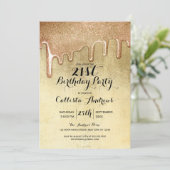 グラマラス金ゴールド厚いグリッタードリップス誕生日 招待状 (スタンド正面)