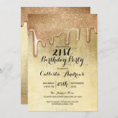 グラマラス金ゴールド厚いグリッタードリップス誕生日 招待状 (正面/裏面)