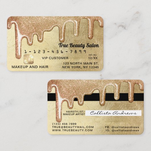 グラマラス金ゴールド厚グリッタードリップスクレジット 名刺 (正面/裏面)