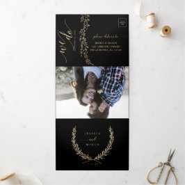 グラマラス金ゴールド結婚式招待状セット 三つ折り招待状