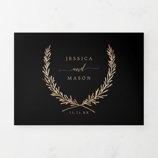 グラマラス金ゴールド結婚式招待状セット 三つ折り招待状 (カバー)