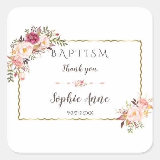 グラマラス金ゴールド赤面ピンクフローラバプテスマ スクエアシール (正面)