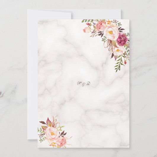 グラマラス金ゴールド赤面ピンクフローラマーブル結婚ズ 招待状 (裏面)