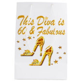 グラマラス金ゴールド60誕生日 ミディアムペーパーバッグ (裏面)