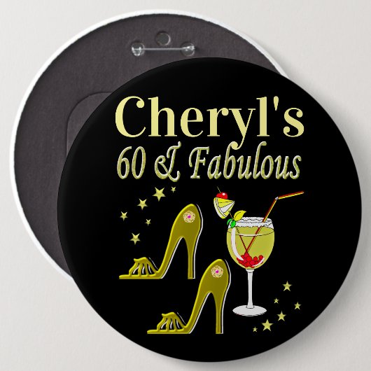 グラマラス金ゴールド60誕生日 缶バッジ (正面&裏面)