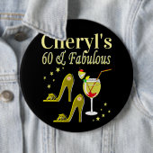 グラマラス金ゴールド60誕生日 缶バッジ (インサイチュ)