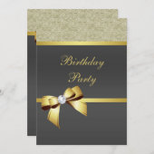 グラマラス金ゴールド&ブラック・バースデーパーティーの招待状 招待状 (正面/裏面)