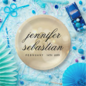 グラマラス金ゴールド《写真》ぼけ味ライトモノグラム結婚ズ ペーパープレート (パーティー)