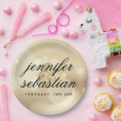 グラマラス金ゴールド《写真》ぼけ味ライトモノグラム結婚ズ ペーパープレート (パーティー)