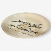 グラマラス金ゴールド《写真》ぼけ味ライトモノグラム結婚ズ ペーパープレート (アングル)