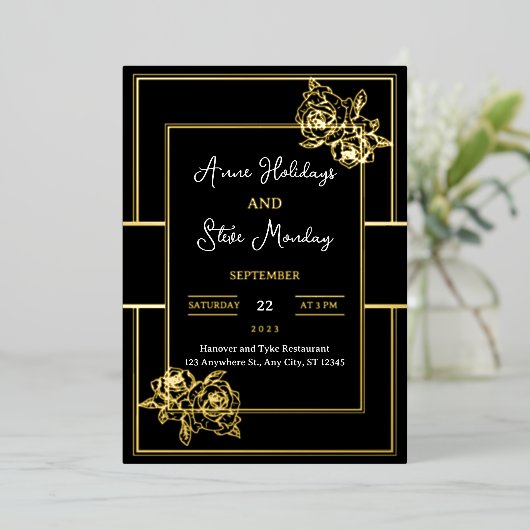 グラマラス金結婚箔のカード 箔招待状 (立ち正面)