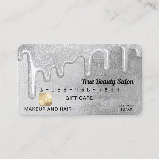グラマラス銀厚いグリッタードリップギフトクレジット 名刺 (正面)