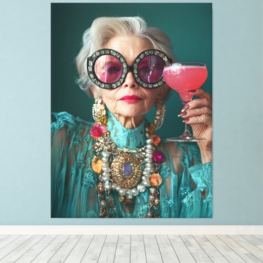 グラマラス高齢者はっきりしたラグジュアリーファッション キャンバスプリント (インサイチュ (ウッドフロア))