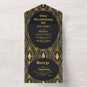 グラマラス黒と金ゴールド結婚アールデコ オールインワン招待状 (内側)