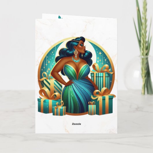 グラマラス黒人女性フェスティバルスタイリッシュクリスマス カード (裏面)