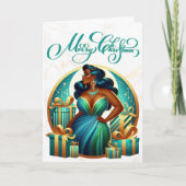 グラマラス黒人女性フェスティバルスタイリッシュクリスマス カード (正面)