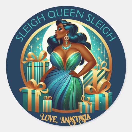 グラマラス黒人女性フェスティバルスタイリッシュクリスマス ラウンドシール (正面)
