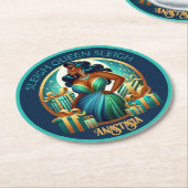 グラマラス黒人女性フェスティバルスタイリッシュクリスマス ラウンドペーパーコースター (アングル)