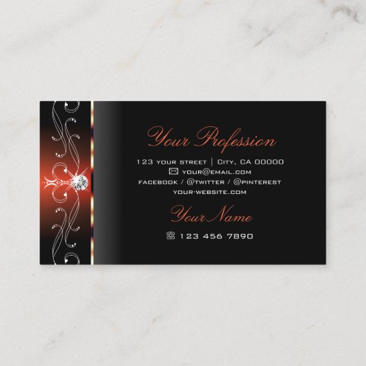 グラマラス黒溶岩レッドスクワイグド宝石ラグジュアリー 名刺 (裏面)