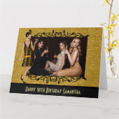 グラマラス1920sフラッパー女の子金ゴールド30th写真 カード (黄色い花)