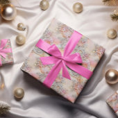 グラマラス3-Dイきらめくンク花模様 ラッピングペーパー