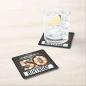 グラマラス50誕生日電球マーキーカスタム スクエアペーパーコースター (インサイチュ)