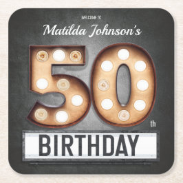 グラマラス50誕生日電球マーキーカスタム スクエアペーパーコースター