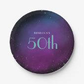 グラマラス50thバースデーパーティー紫の名前 ペーパープレート (正面)