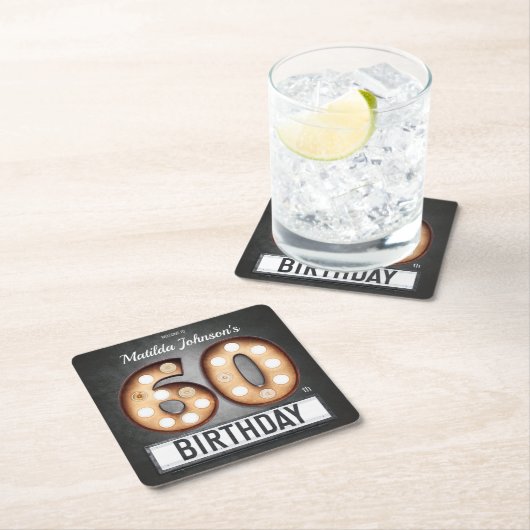 グラマラス60誕生日ブロードウェイマーキーカスタム スクエアペーパーコースター (インサイチュ)