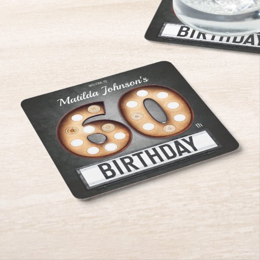 グラマラス60誕生日ブロードウェイマーキーカスタム スクエアペーパーコースター (アングル)