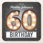 グラマラス60誕生日ブロードウェイマーキーカスタム スクエアペーパーコースター (正面)