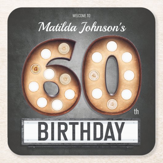 グラマラス60誕生日ブロードウェイマーキーカスタム スクエアペーパーコースター (正面)