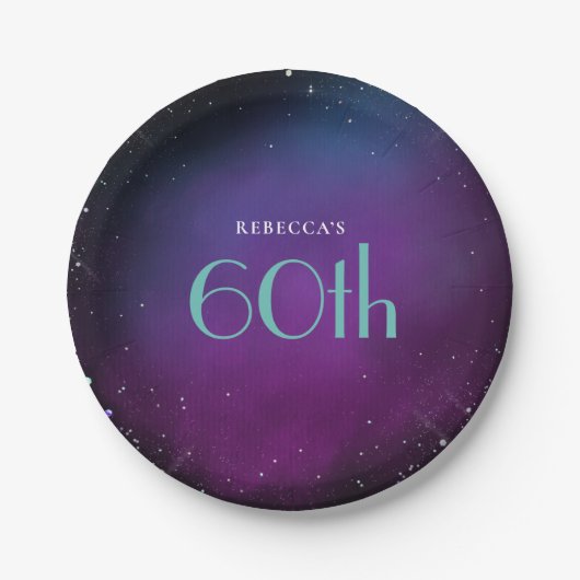 グラマラス60thバースデーパーティー紫の名前 ペーパープレート (正面)