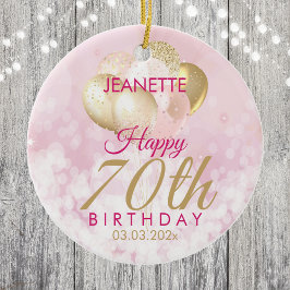 グラマラス70誕生日バルーン セラミックオーナメント