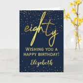 グラマラス80誕生日ネイビー金ゴールド カード (黄色い花)